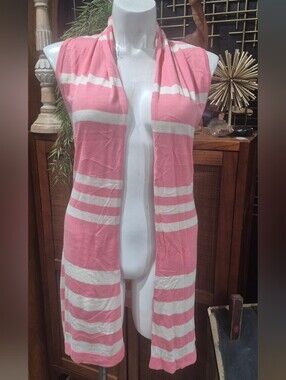 Bacci NWT Pink White Striped Sleeveless Duster Cardigan Vest XL
